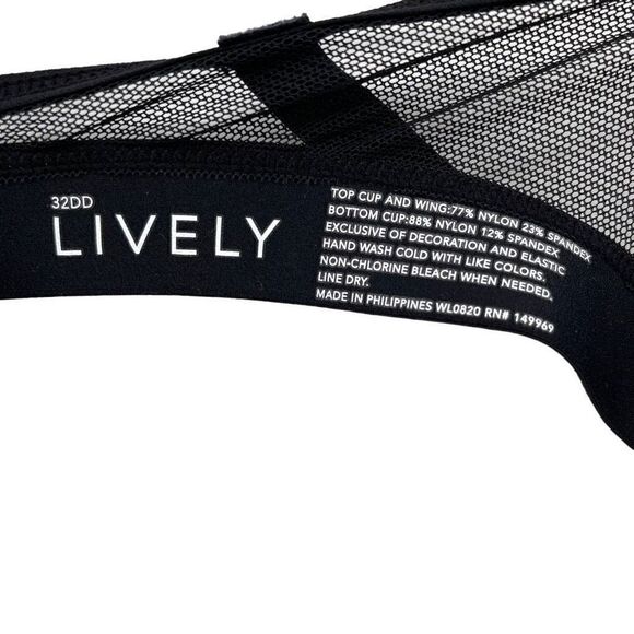 Lively The Smooth Lace No Wire Push Up Bra Jet Black Padded 42383 Women 32DD - Picture 4 of 5